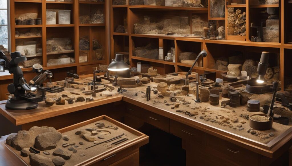 Preparación de una colección de fosiles